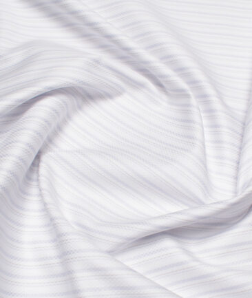 Tessitura Monti 2 Ply 70's Giza Cotton Striped Shirting Fabric (White & Purple)