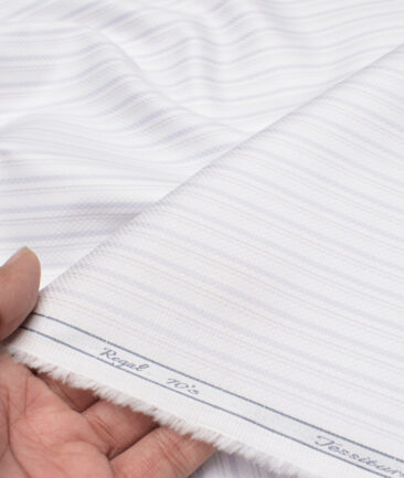 Tessitura Monti 2 Ply 70's Giza Cotton Striped Shirting Fabric (White & Purple)