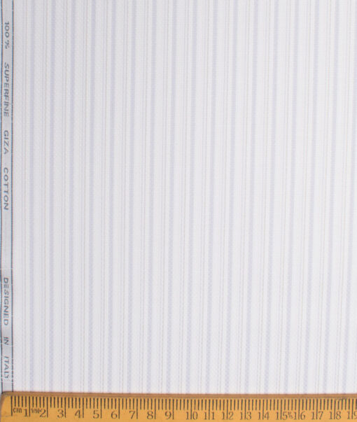 Tessitura Monti 2 Ply 70's Giza Cotton Striped Shirting Fabric (White & Purple)