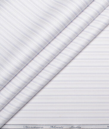 Tessitura Monti 2 Ply 70's Giza Cotton Striped Shirting Fabric (White & Purple)