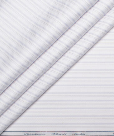 Tessitura Monti 2 Ply 70's Giza Cotton Striped Shirting Fabric (White & Purple)