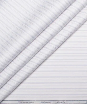 Tessitura Monti 2 Ply 70's Giza Cotton Striped Shirting Fabric (White & Purple)