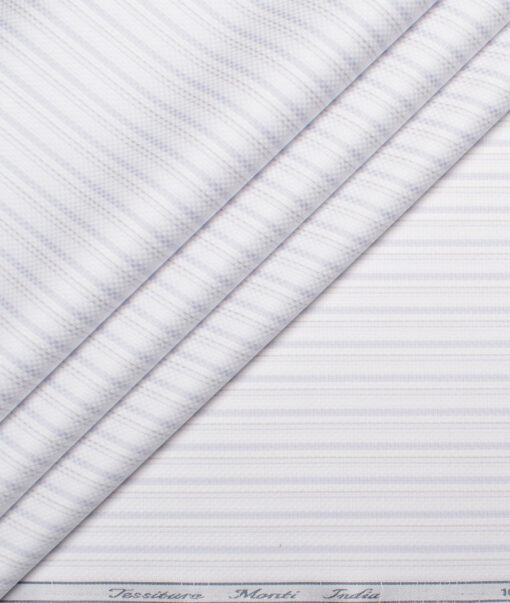 Tessitura Monti 2 Ply 70's Giza Cotton Striped Shirting Fabric (White & Purple)