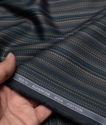 Tessitura Monti  Giza Cotton Striped Shirting Fabric (Black & Green)