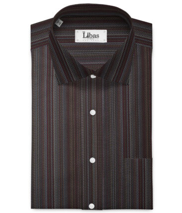Tessitura Monti  Giza Cotton Striped Shirting Fabric (Brown & Grey)