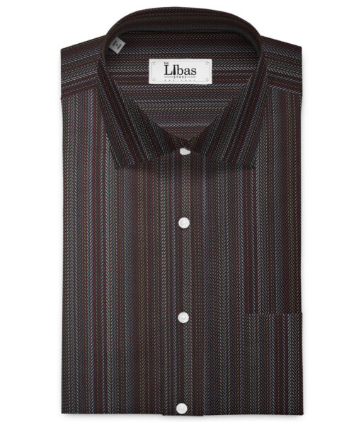 Tessitura Monti  Giza Cotton Striped Shirting Fabric (Brown & Grey)