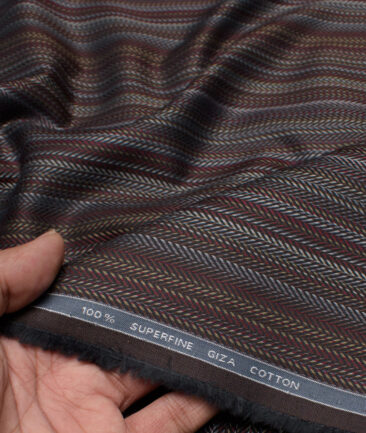 Tessitura Monti  Giza Cotton Striped Shirting Fabric (Brown & Grey)