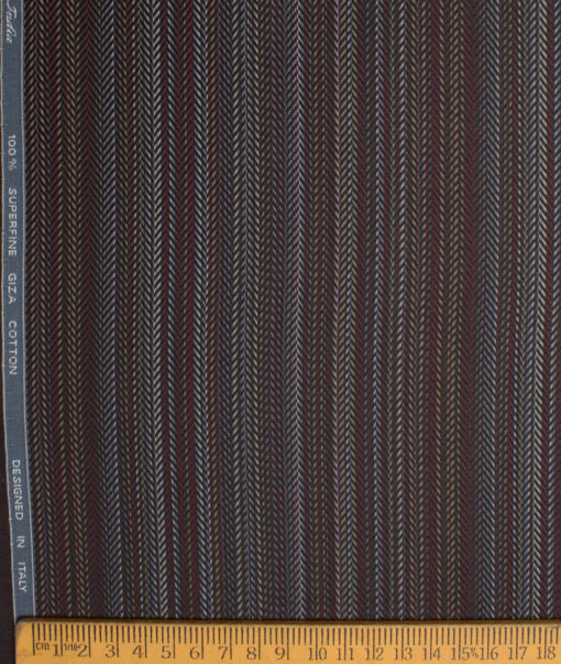 Tessitura Monti  Giza Cotton Striped Shirting Fabric (Brown & Grey)