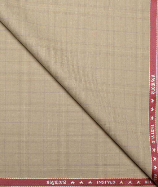Raymond  Checks Poly Viscose Suiting Fabric (Beige)