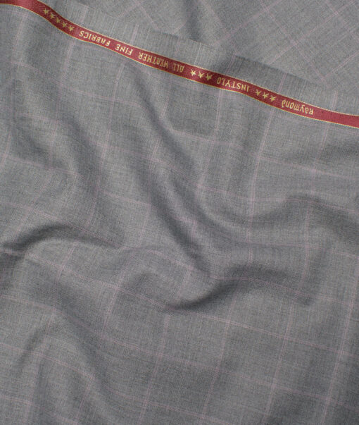 Raymond  Checks Poly Viscose Suiting Fabric (Light Grey)