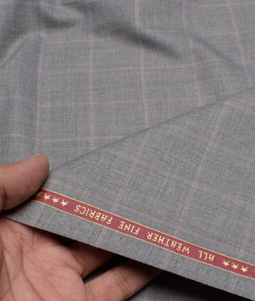 Raymond  Checks Poly Viscose Suiting Fabric (Light Grey)