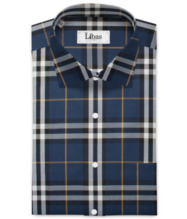 Soktas  Giza Cotton Checks Shirting Fabric (Elephant Blue)
