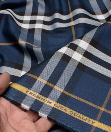 Soktas  Giza Cotton Checks Shirting Fabric (Elephant Blue)