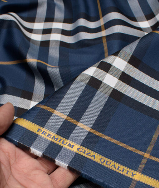 Soktas  Giza Cotton Checks Shirting Fabric (Elephant Blue)