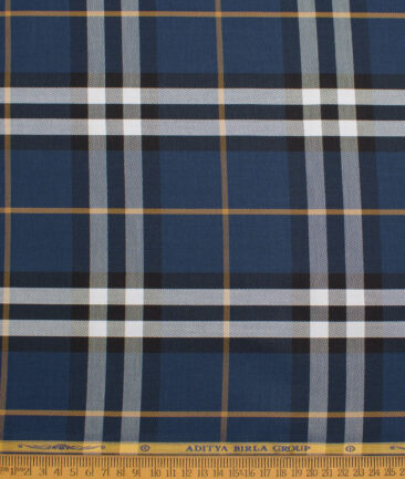 Soktas  Giza Cotton Checks Shirting Fabric (Elephant Blue)