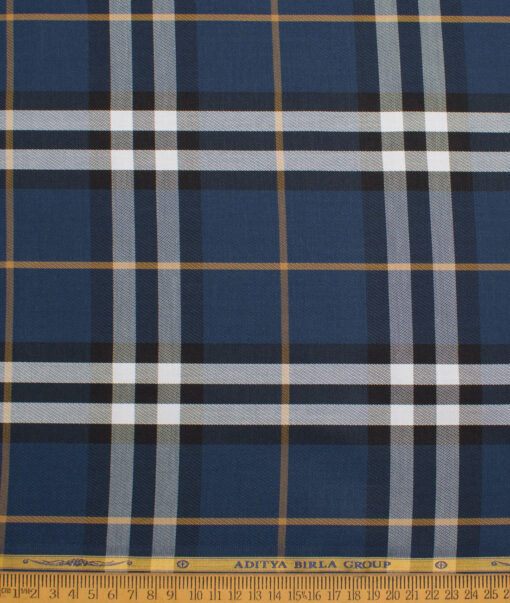 Soktas  Giza Cotton Checks Shirting Fabric (Elephant Blue)