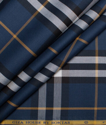 Soktas  Giza Cotton Checks Shirting Fabric (Elephant Blue)
