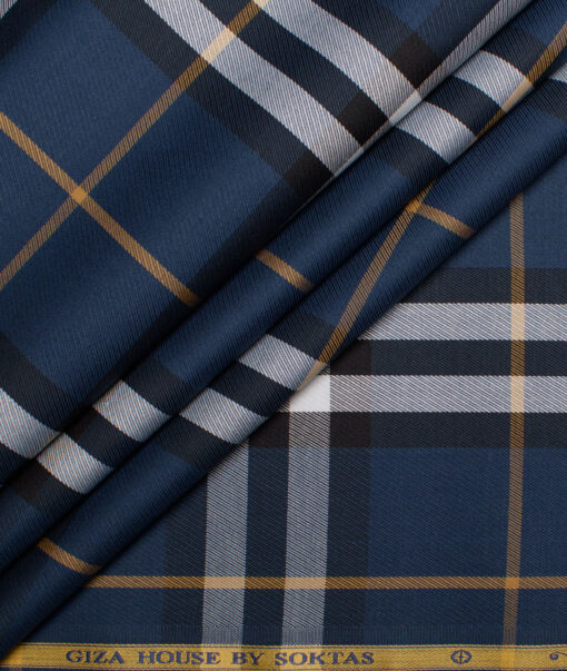 Soktas  Giza Cotton Checks Shirting Fabric (Elephant Blue)