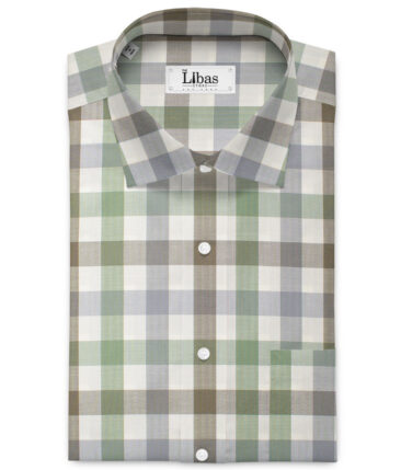 Soktas  Giza Cotton Checks Shirting Fabric (Cream & Green)