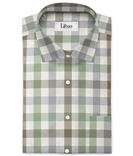 Soktas  Giza Cotton Checks Shirting Fabric (Cream & Green)