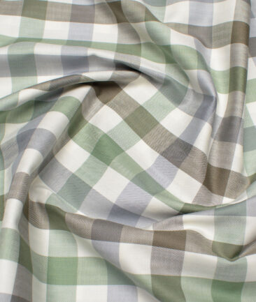 Soktas  Giza Cotton Checks Shirting Fabric (Cream & Green)