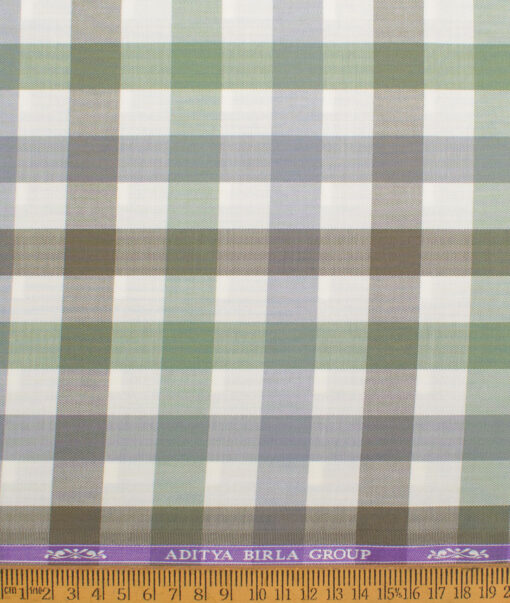 Soktas  Giza Cotton Checks Shirting Fabric (Cream & Green)