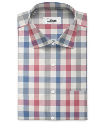 Soktas  Giza Cotton Checks Shirting Fabric (Cream & Red)