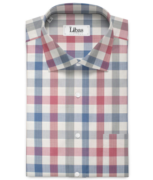 Soktas  Giza Cotton Checks Shirting Fabric (Cream & Red)