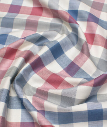 Soktas  Giza Cotton Checks Shirting Fabric (Cream & Red)