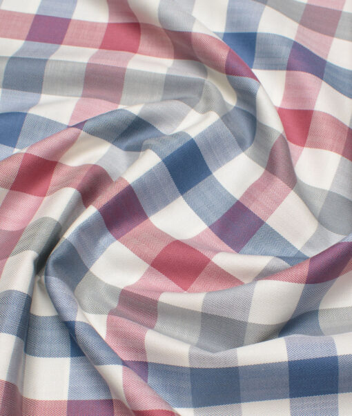 Soktas  Giza Cotton Checks Shirting Fabric (Cream & Red)
