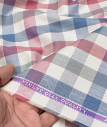 Soktas  Giza Cotton Checks Shirting Fabric (Cream & Red)