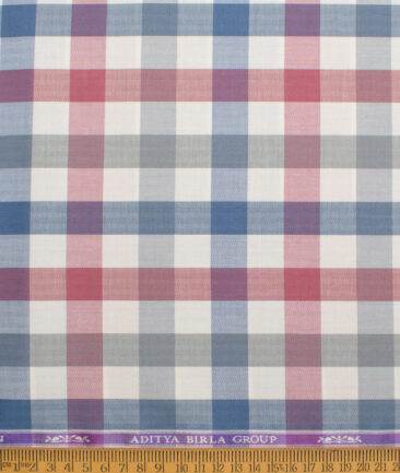 Soktas  Giza Cotton Checks Shirting Fabric (Cream & Red)