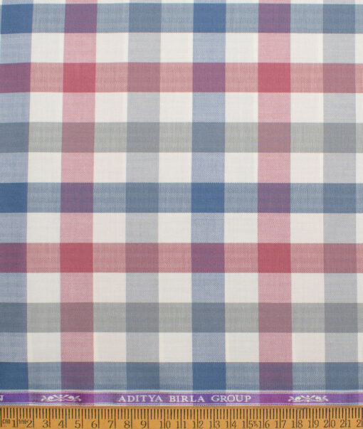 Soktas  Giza Cotton Checks Shirting Fabric (Cream & Red)