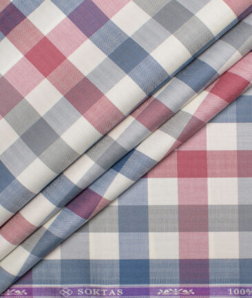 Soktas  Giza Cotton Checks Shirting Fabric (Cream & Red)