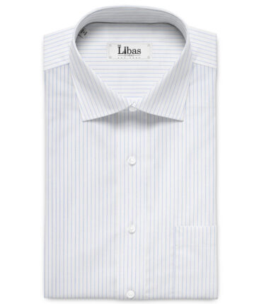 Soktas  Giza Cotton Striped Shirting Fabric (White & Blue)