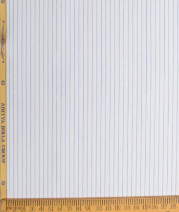Soktas  Giza Cotton Striped Shirting Fabric (White & Blue)
