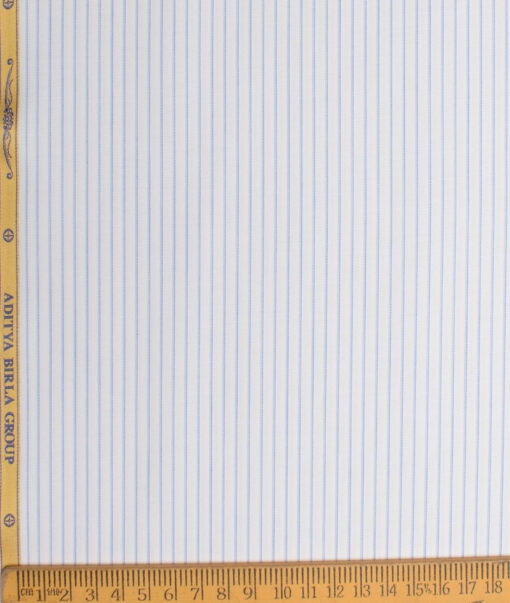 Soktas  Giza Cotton Striped Shirting Fabric (White & Blue)