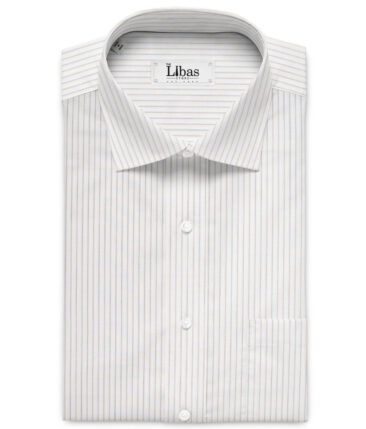 Soktas  Giza Cotton Striped Shirting Fabric (White & Grey)