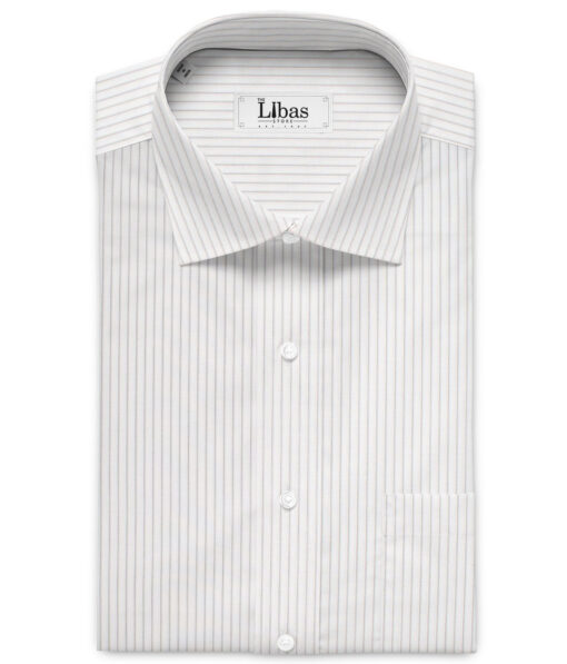Soktas  Giza Cotton Striped Shirting Fabric (White & Grey)