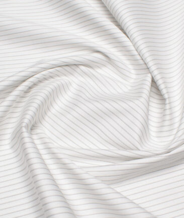 Soktas  Giza Cotton Striped Shirting Fabric (White & Grey)