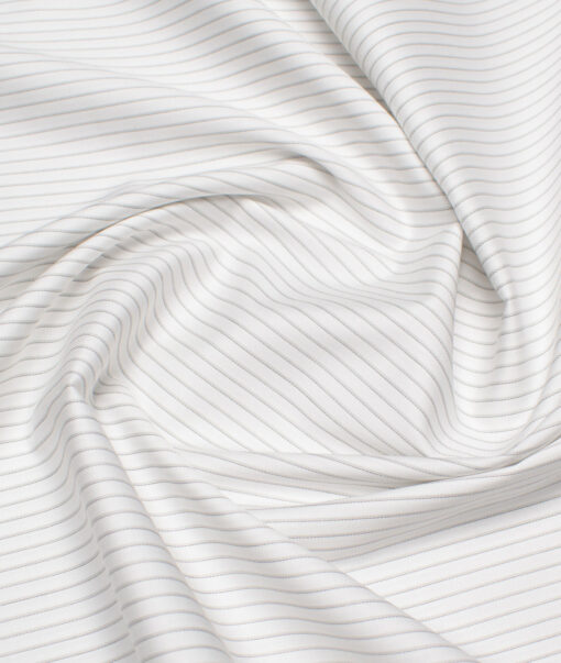 Soktas  Giza Cotton Striped Shirting Fabric (White & Grey)