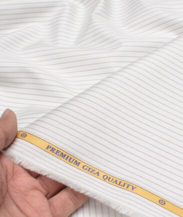 Soktas  Giza Cotton Striped Shirting Fabric (White & Grey)
