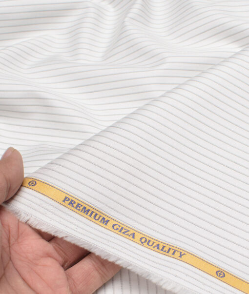Soktas  Giza Cotton Striped Shirting Fabric (White & Grey)