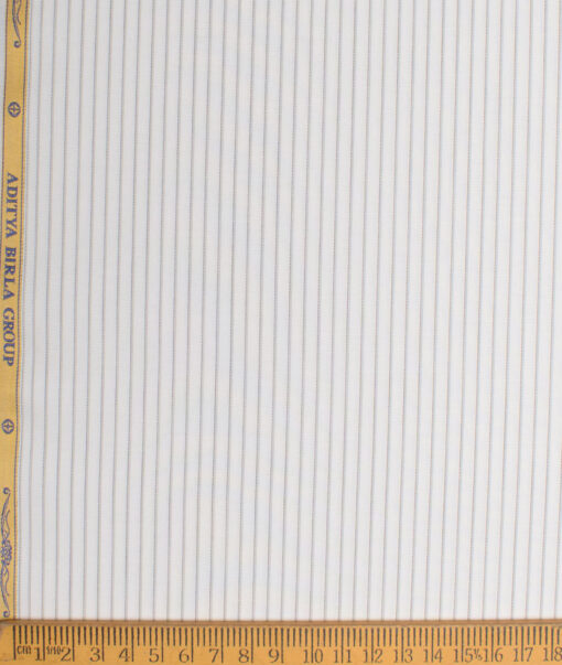 Soktas  Giza Cotton Striped Shirting Fabric (White & Grey)