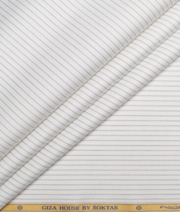 Soktas  Giza Cotton Striped Shirting Fabric (White & Grey)