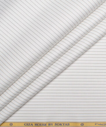 Soktas  Giza Cotton Striped Shirting Fabric (White & Grey)