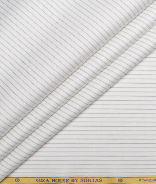 Soktas  Giza Cotton Striped Shirting Fabric (White & Grey)