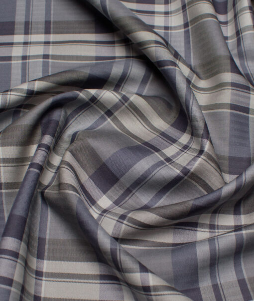 Soktas  Cotton Tencel Checks Shirting Fabric (Grey)