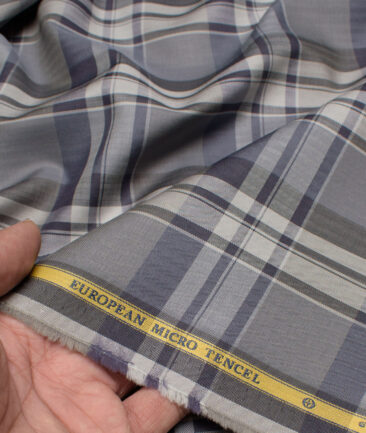 Soktas  Cotton Tencel Checks Shirting Fabric (Grey)