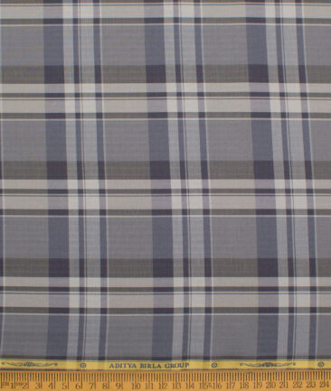 Soktas  Cotton Tencel Checks Shirting Fabric (Grey)